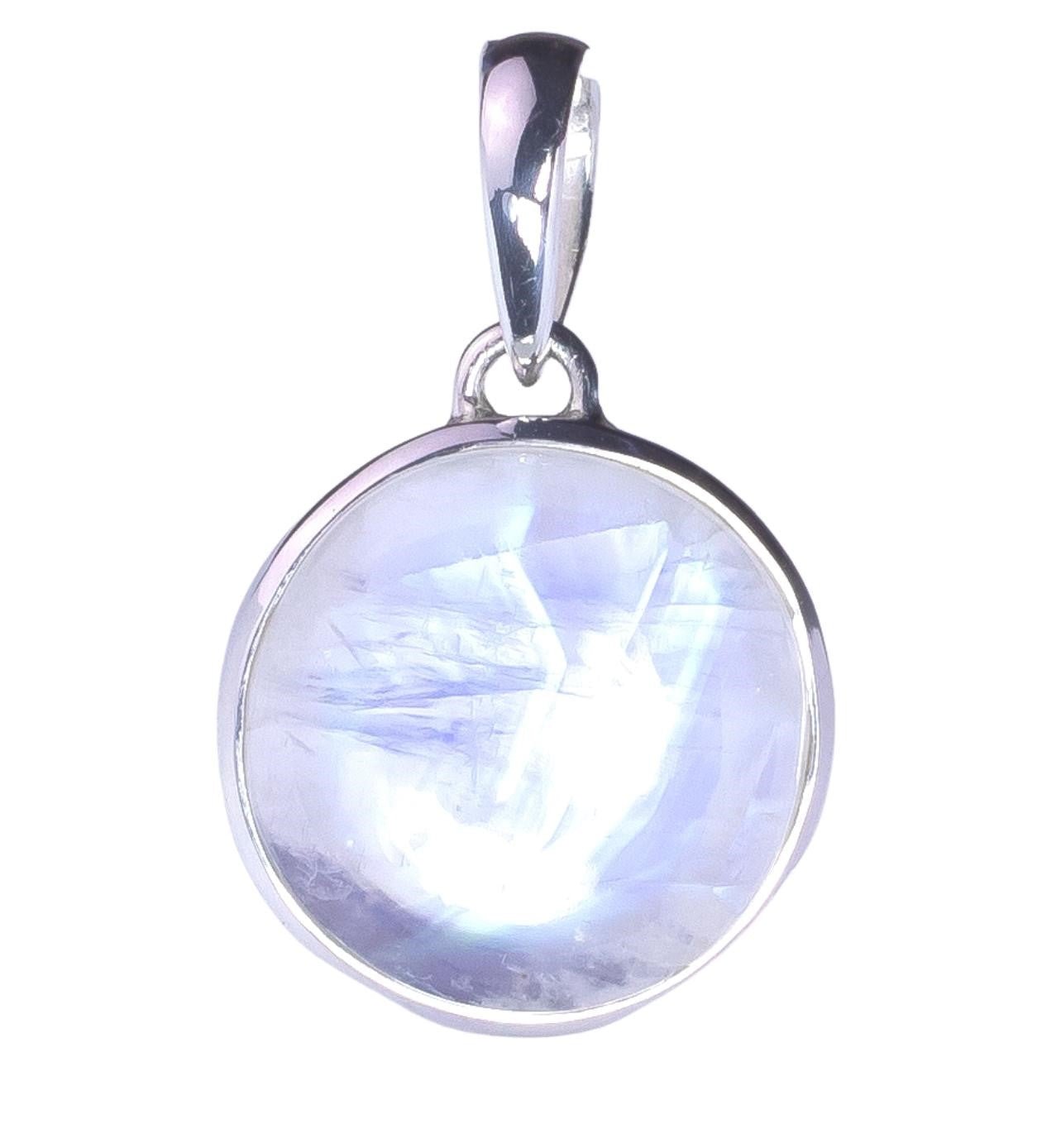 Rainbow Moonstone Full Moon Pendant | Sterling Silver - Spiral Circle