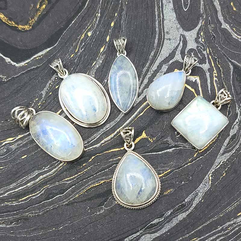 Rainbow Moonstone Pendants | Assorted Style - Spiral Circle