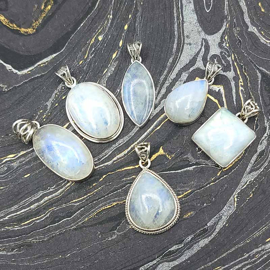 Rainbow Moonstone Pendants | Assorted Style - Spiral Circle