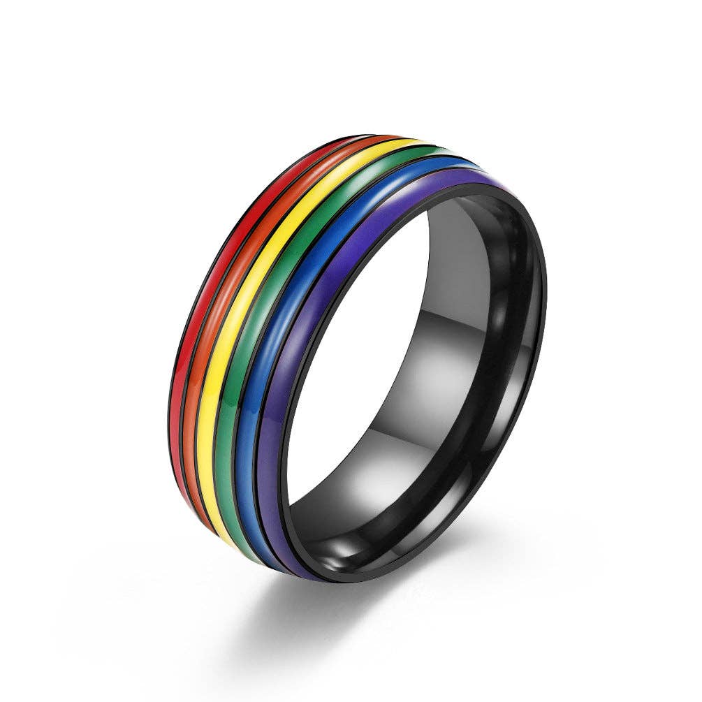 Rainbow Striped Stainless Steel Ring - Spiral Circle