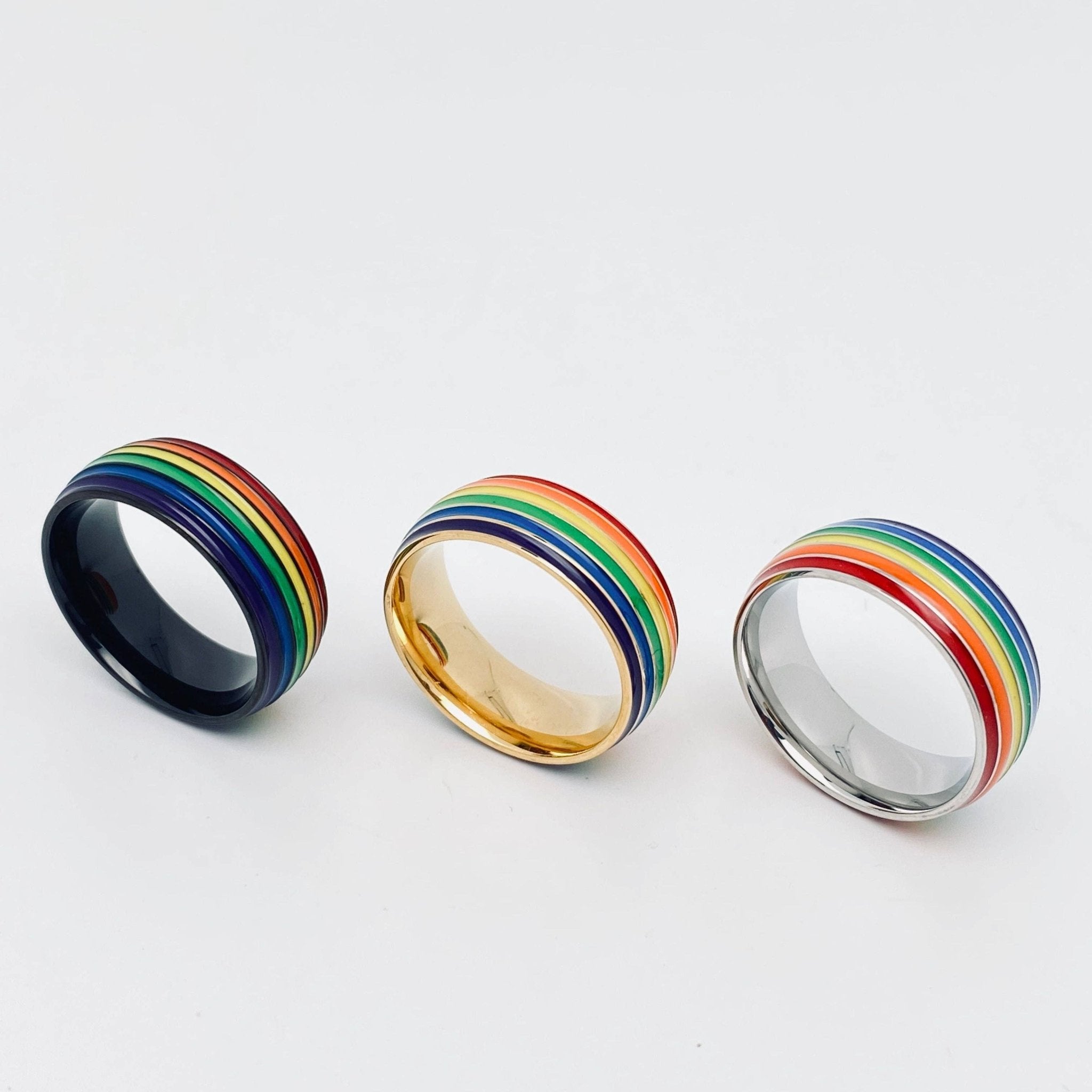 Rainbow Striped Stainless Steel Ring - Spiral Circle