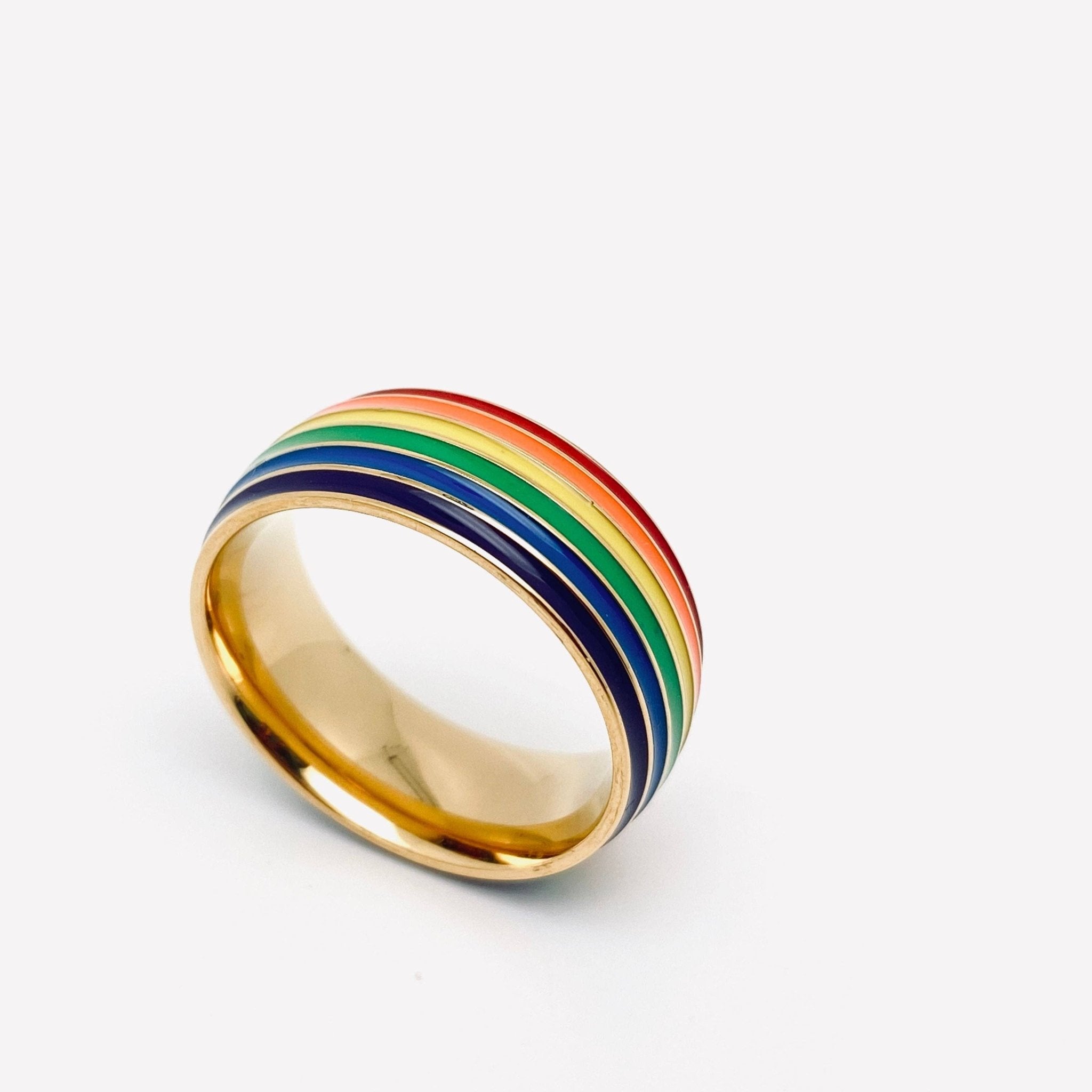 Rainbow Striped Stainless Steel Ring - Spiral Circle