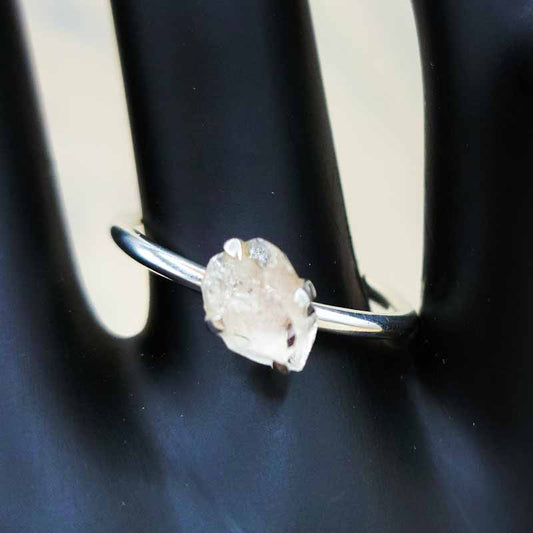 Raw Herkimer Diamond Simple Ring | Sterling Silver - Spiral Circle