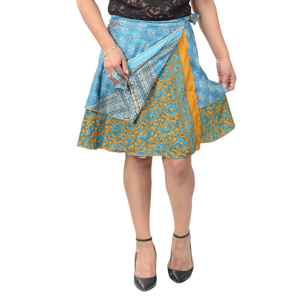 Recycled Sari Wrap Mini Skirt - Spiral Circle
