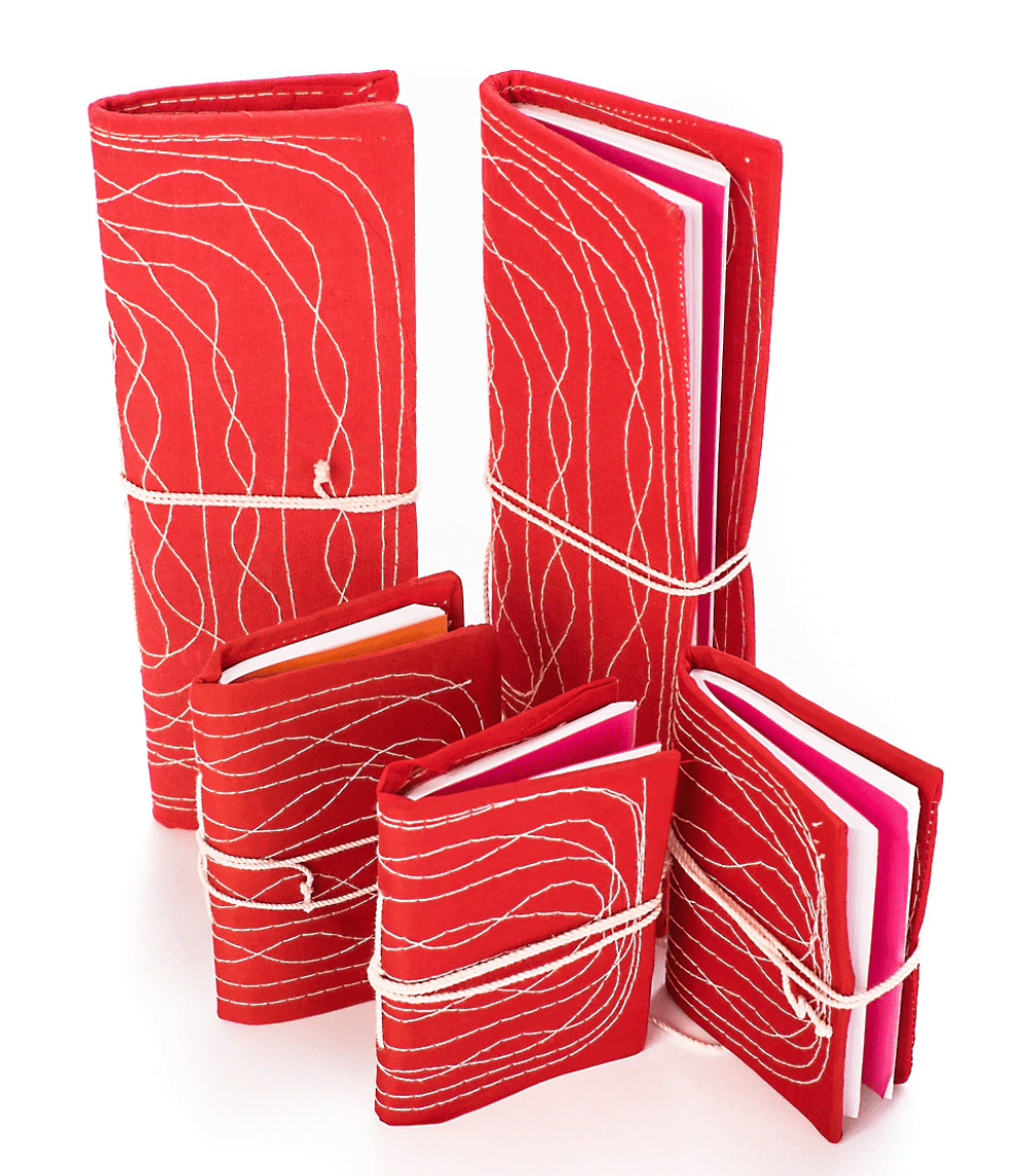 Red Stitched Ledger | 14" X 5" - Spiral Circle