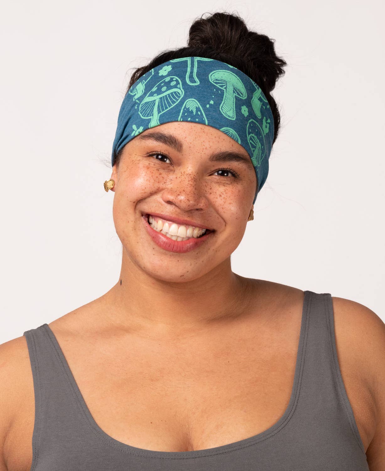 Retro Mushrooms Boho Headband | Blue - Spiral Circle