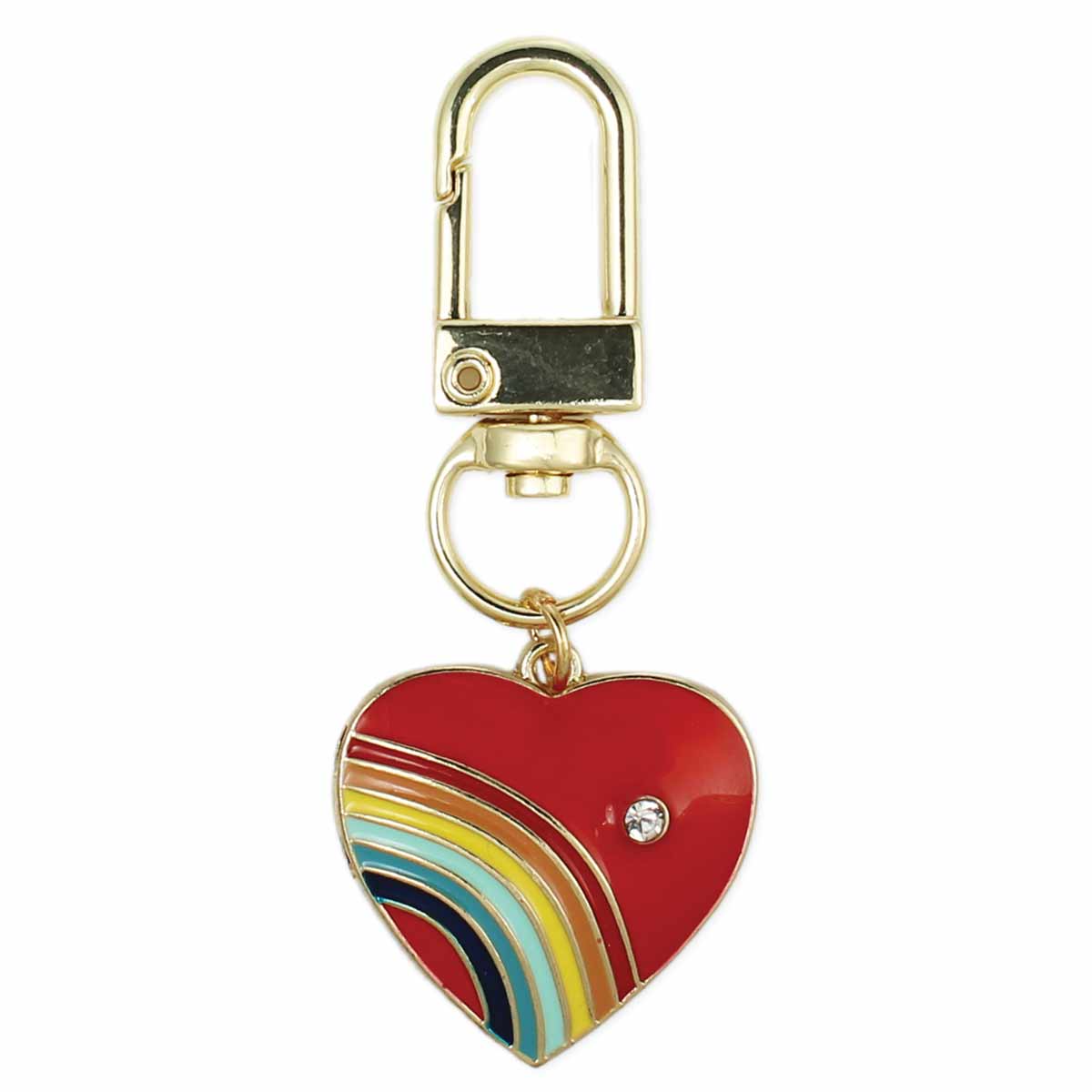 Retro Rainbow Heart Gold Keychain - Spiral Circle