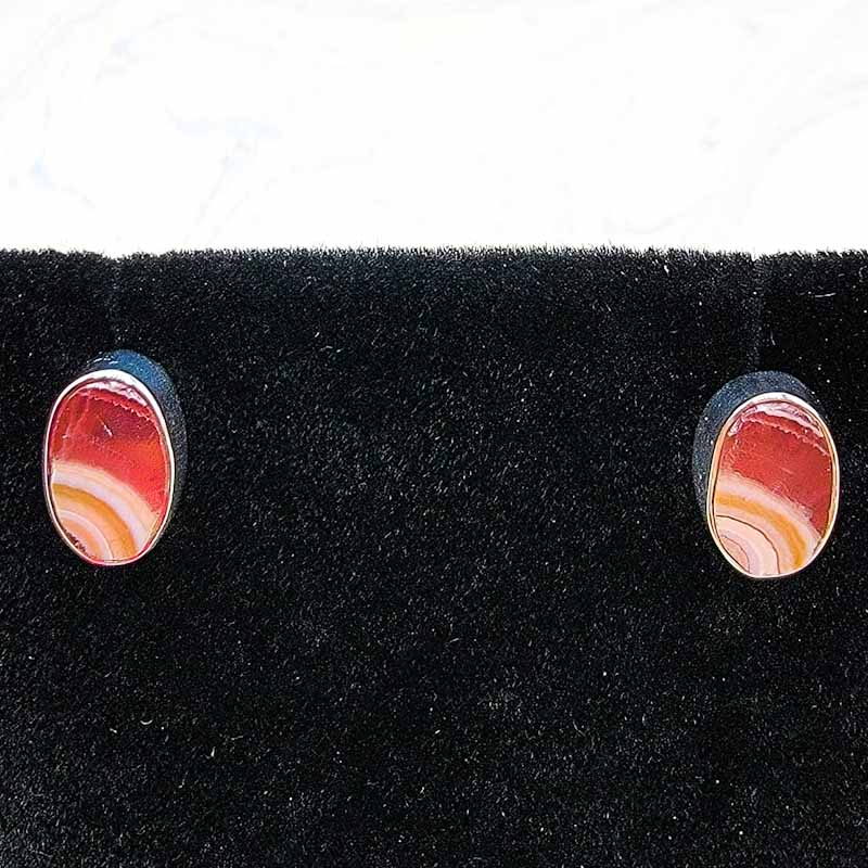 Rhodochrosite Stud Earrings - Spiral Circle