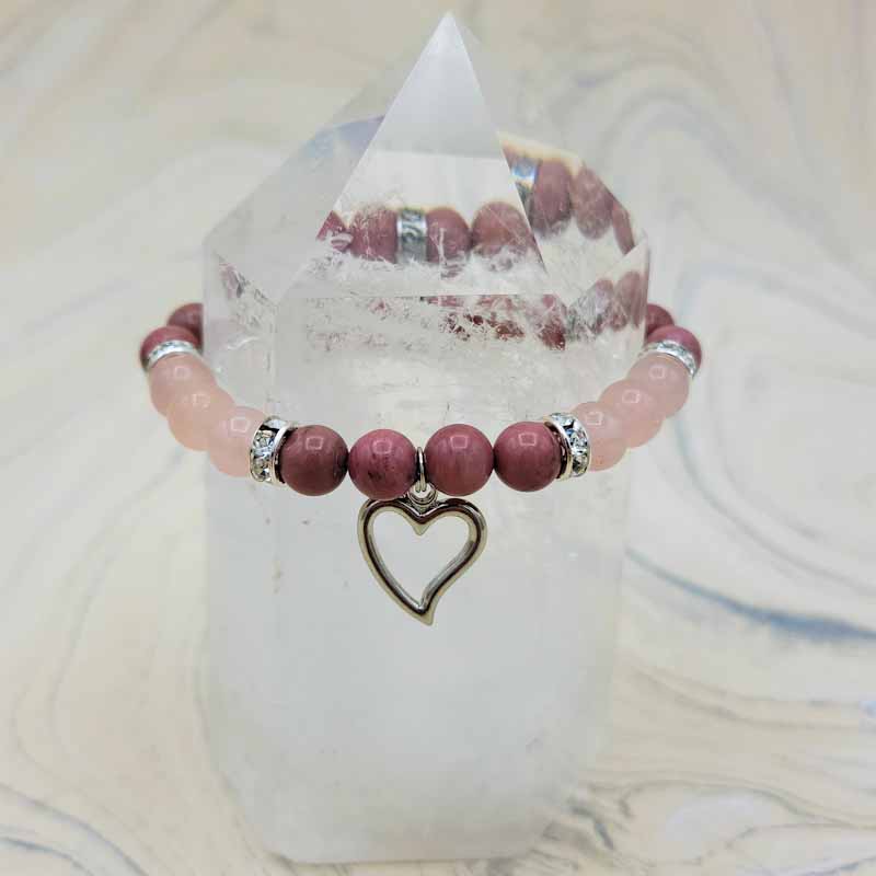 Rhodonite & Rose Quartz with Heart Bracelet | Love & Forgiveness | 8mm - Spiral Circle