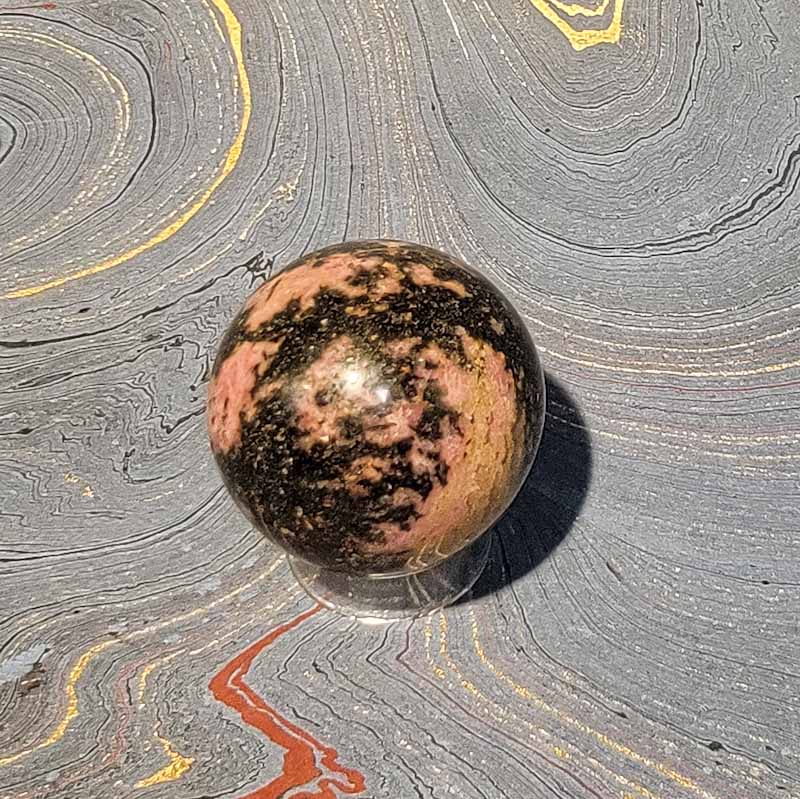 Rhodonite Sphere - Spiral Circle