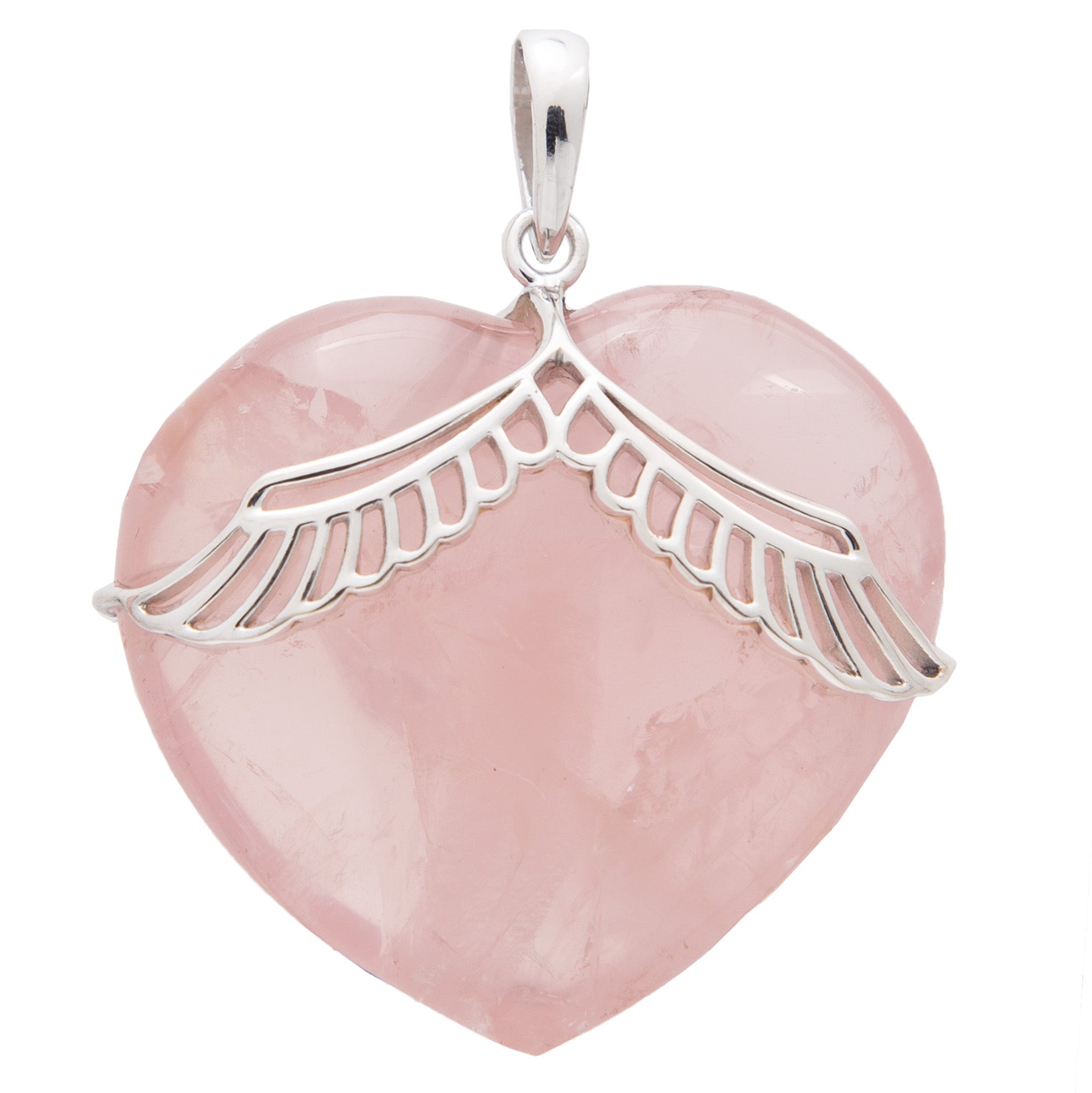 Rose Quartz Angel Heart Pendant | Sterling Silver - Spiral Circle
