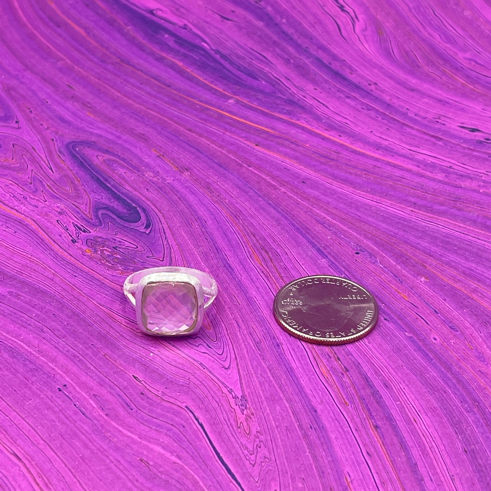 Rose Quartz Ring | Princess Cut | Sterling Silver - Spiral Circle