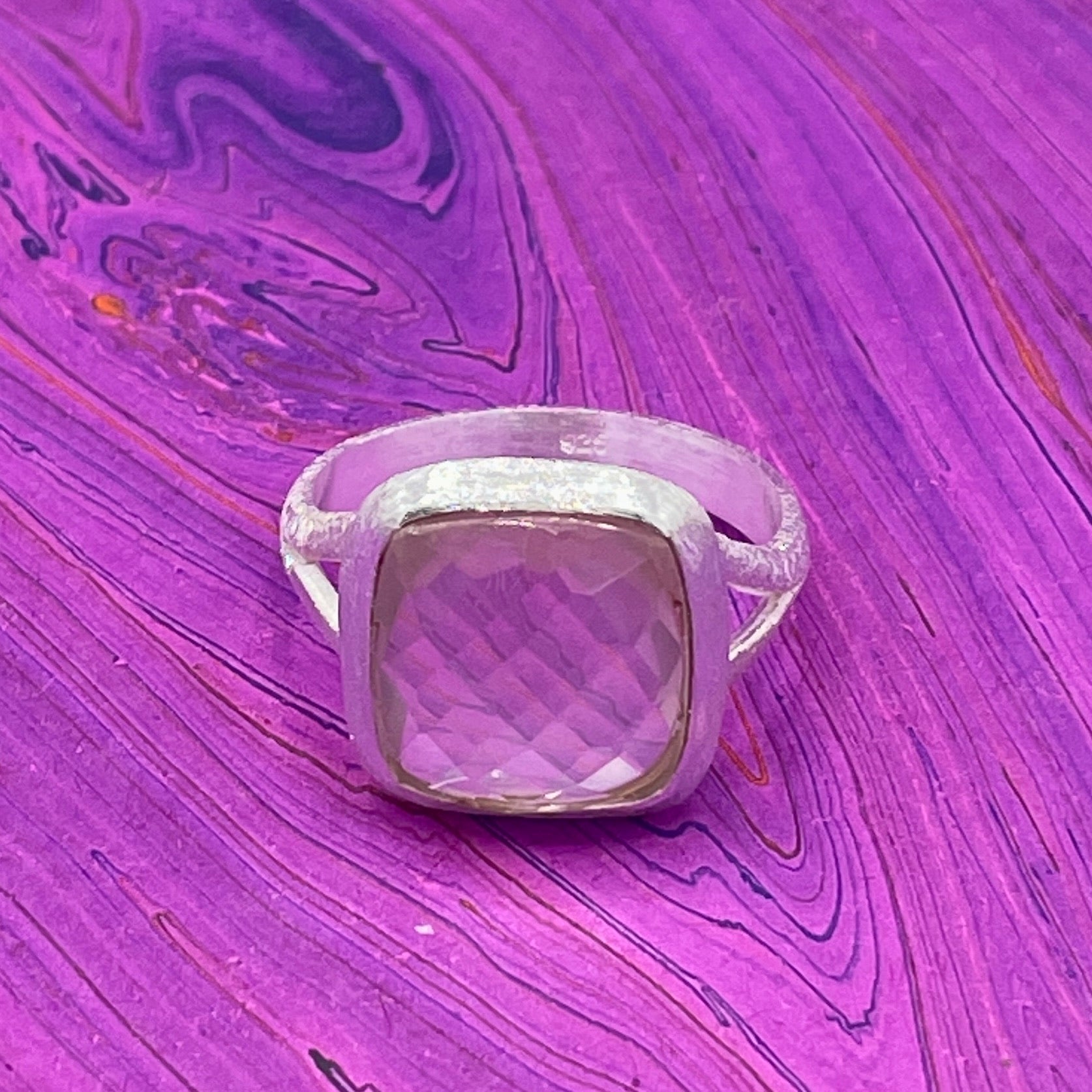 Rose Quartz Ring | Princess Cut | Sterling Silver - Spiral Circle