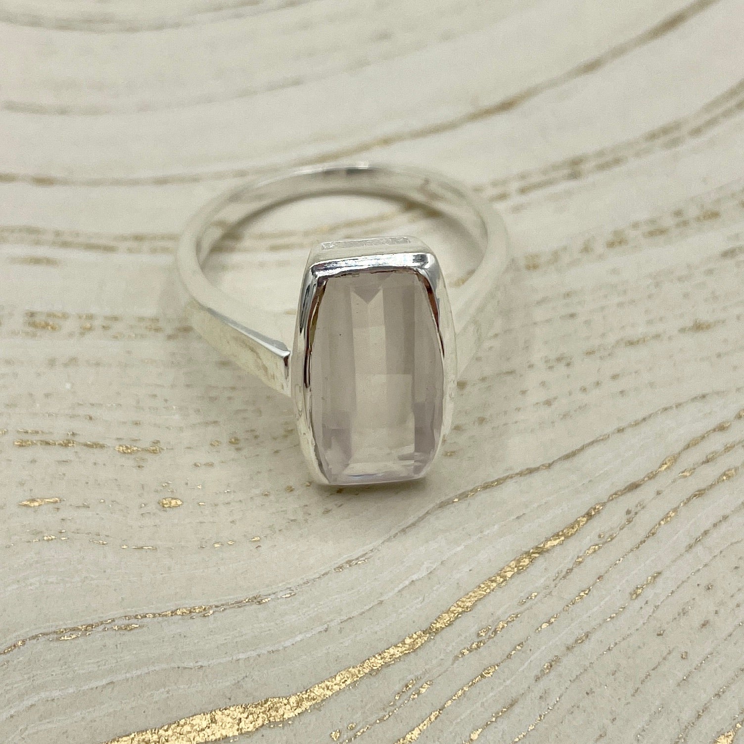 Rose Quartz Ring | Simple Rectangle - Spiral Circle