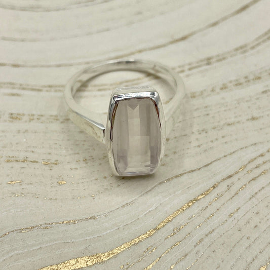 Rose Quartz Ring | Simple Rectangle - Spiral Circle