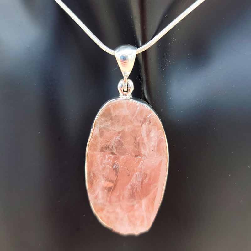 Rose Quartz Rough Oval Pendant | Sterling Silver - Spiral Circle