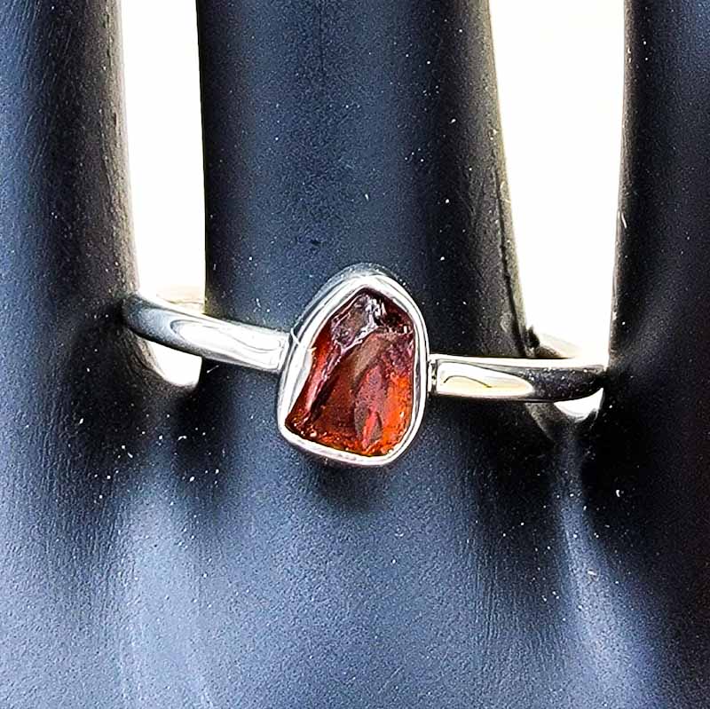 Rough Garnet Simple Ring | Sterling Silver - Spiral Circle