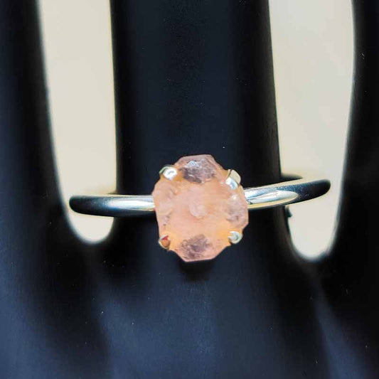 Rough Rose Quartz Simple Ring | Sterling Silver - Spiral Circle