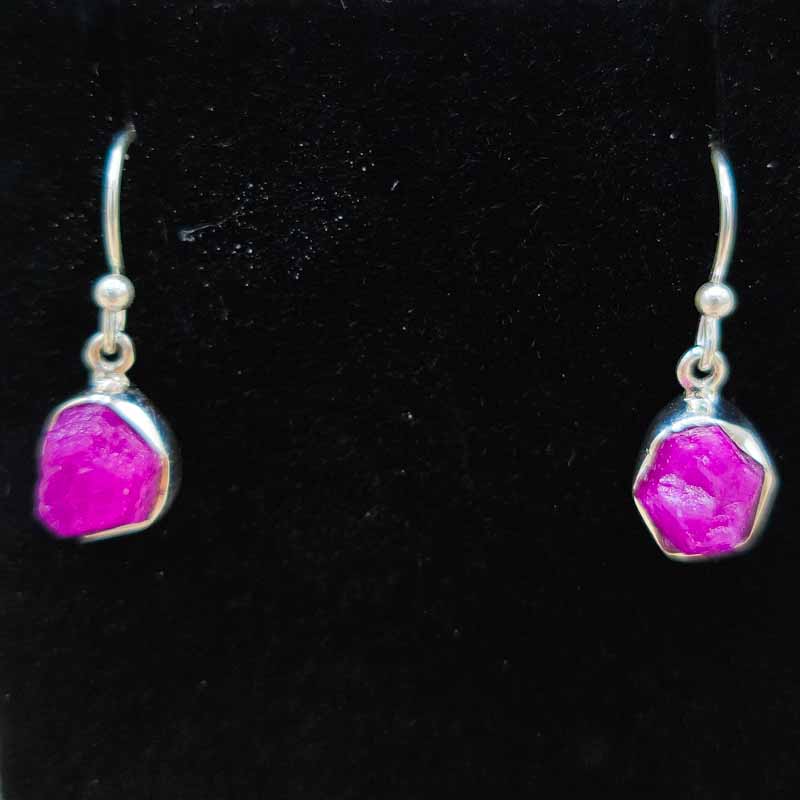 Rough Ruby Dangly Earrings | Sterling Silver - Spiral Circle