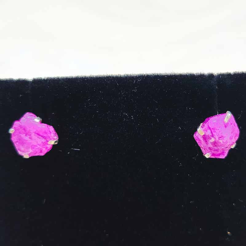 Rough Ruby Stud Earrings | Sterling Silver - Spiral Circle