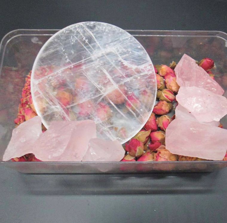 Round Clear Selenite Charging Plate - Spiral Circle