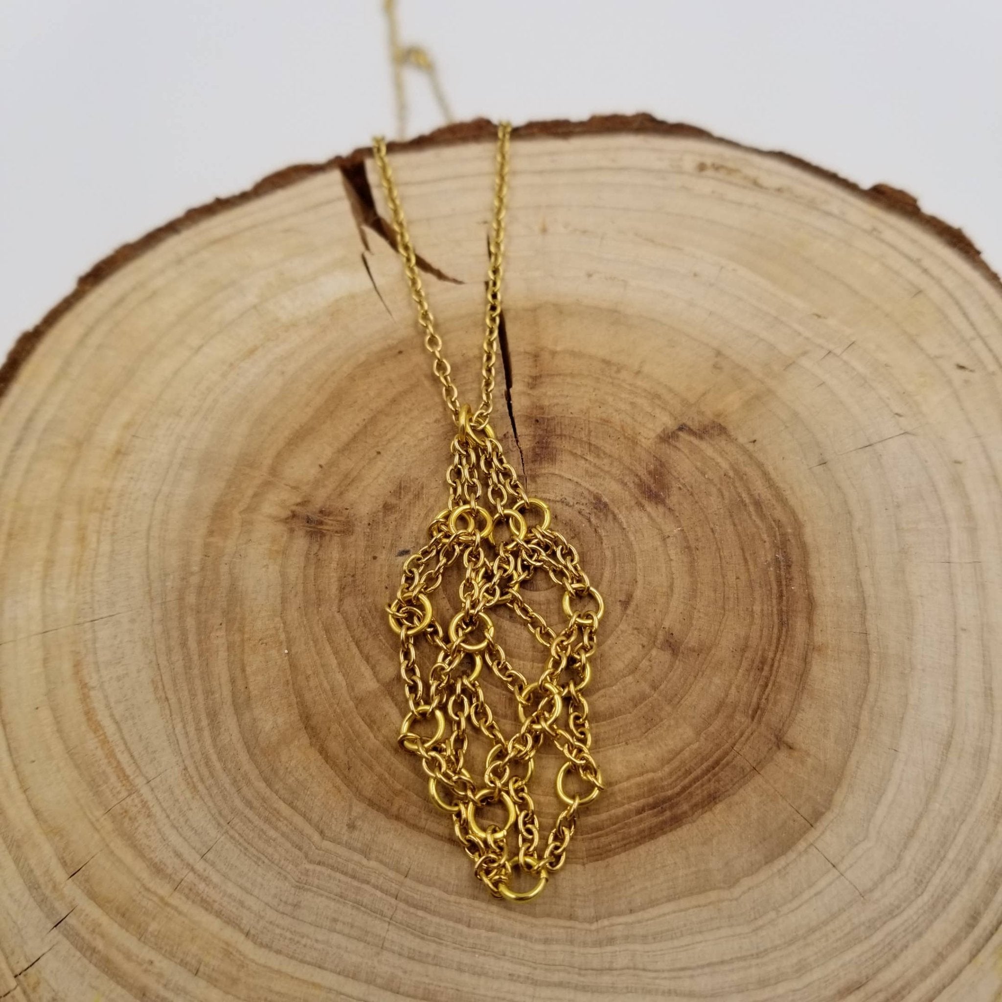 Round Stone Bead Interchangeable Macramé Cage Necklaces (gold) - Spiral Circle