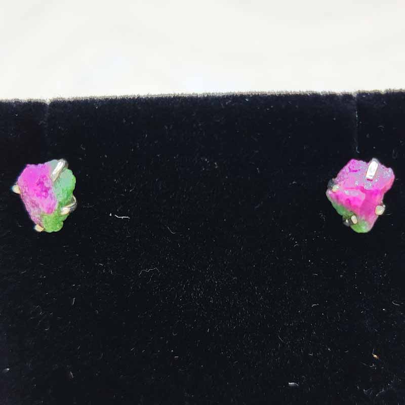 Ruby Zoisite Rough Stud Earrings | Sterling Silver - Spiral Circle