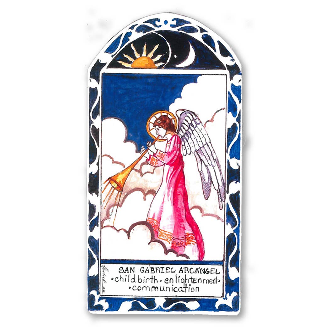 San Gabriel Archangel | Childbirth and Postal Workers | Wooden Pocket Plaque - Spiral Circle