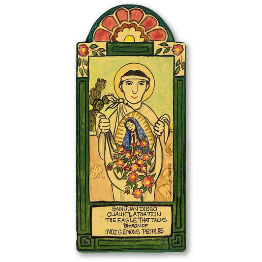 San Juan Diego Cuauhtlatoatzin | Wooden Pocket Plaque - Spiral Circle