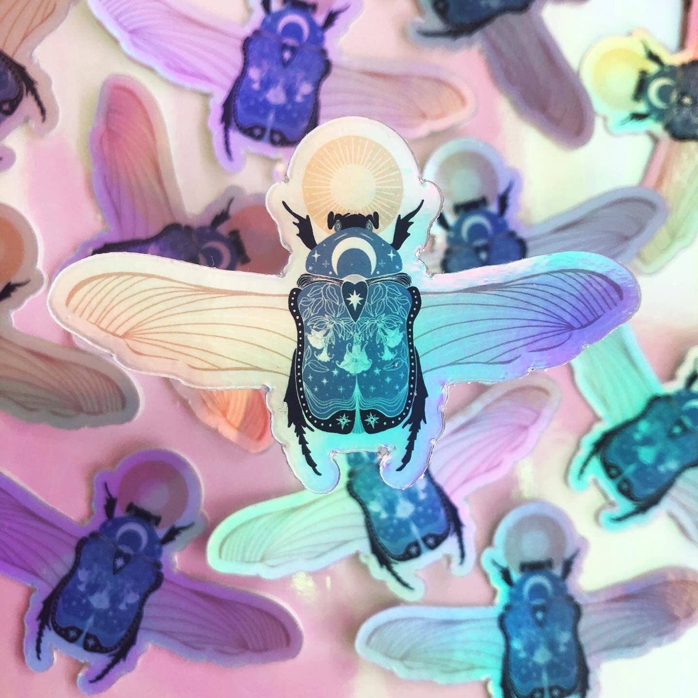 Scarab of the Night Holographic Sticker - Spiral Circle