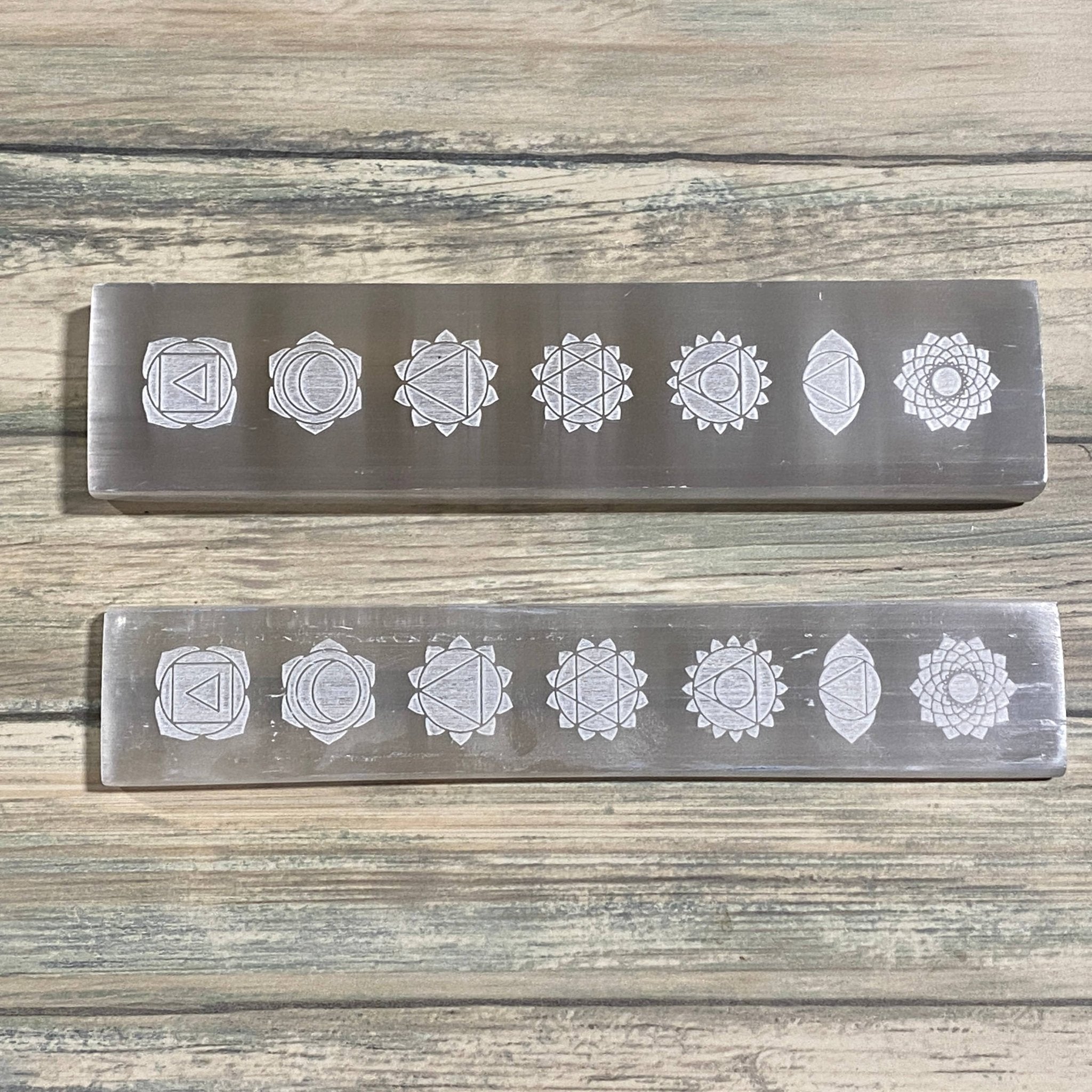 Selenite Platform Engraved Chakras | Large - Spiral Circle