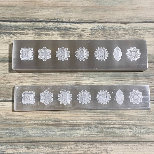 Selenite Platform Engraved Chakras | Large - Spiral Circle