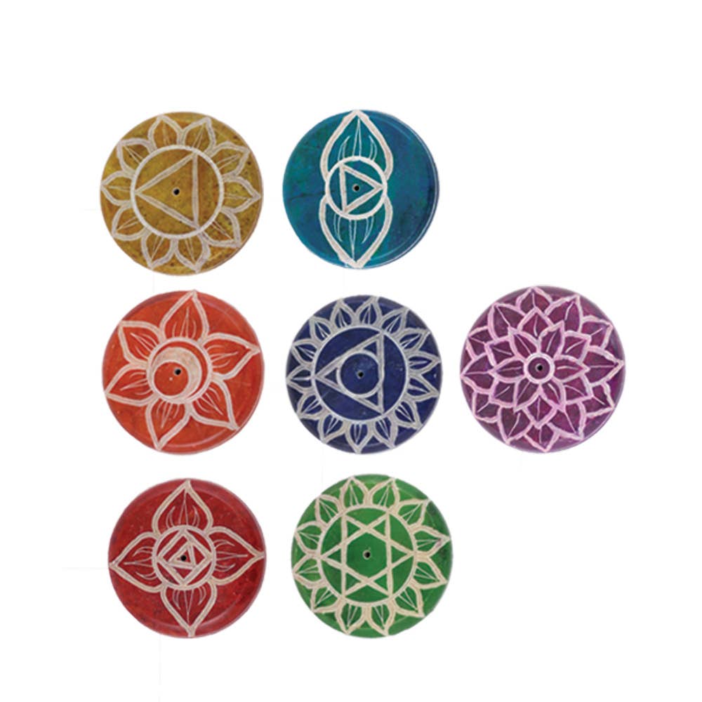 Set of 7 Chakras Round Hand Painted Incense Burners - Spiral Circle