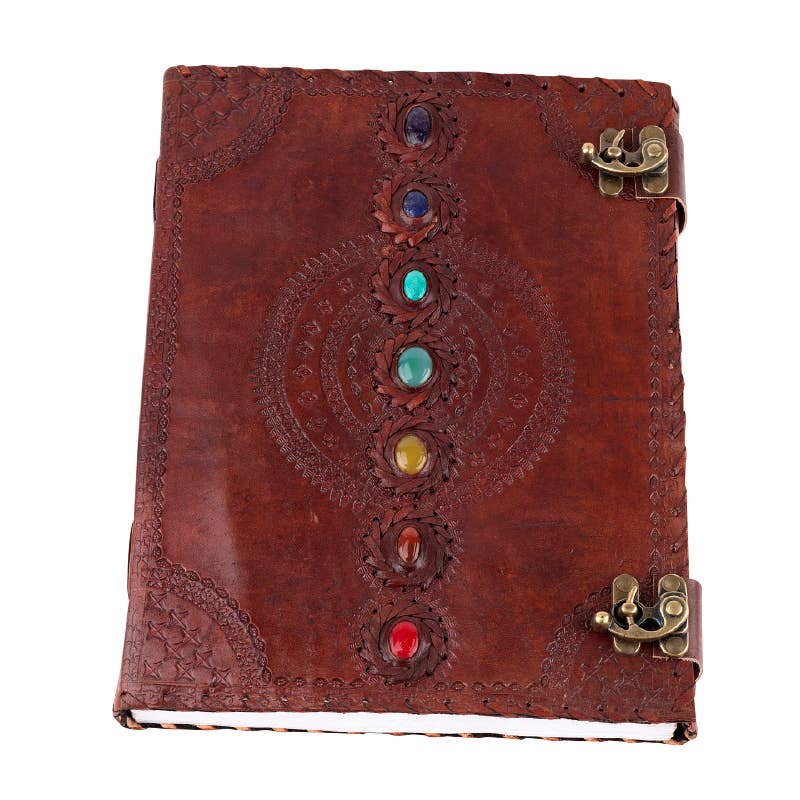 Seven Chakra Leather Journal - Spiral Circle