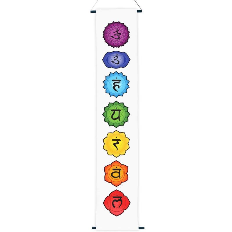 SEVEN CHAKRA WHITE BANNER | 12 X 48" - Spiral Circle