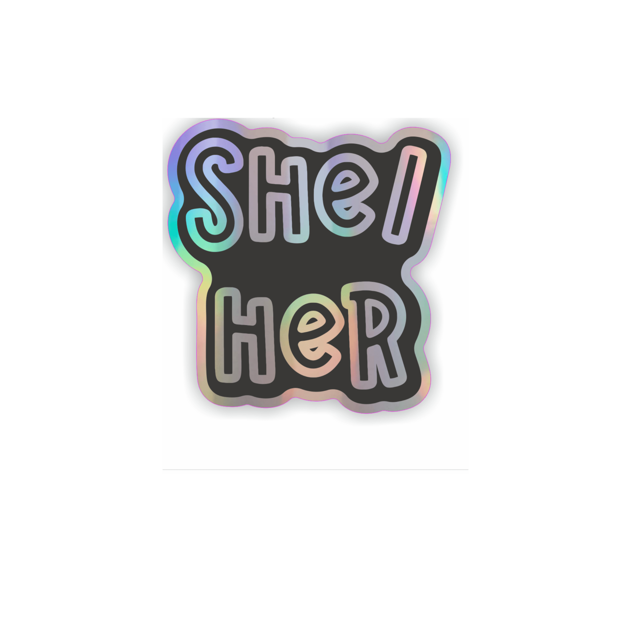 She/her pronoun holographic vinyl sticker - Spiral Circle