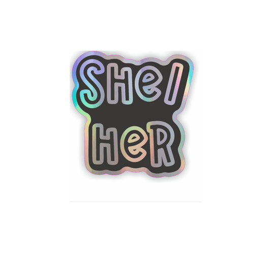 She/her pronoun holographic vinyl sticker - Spiral Circle