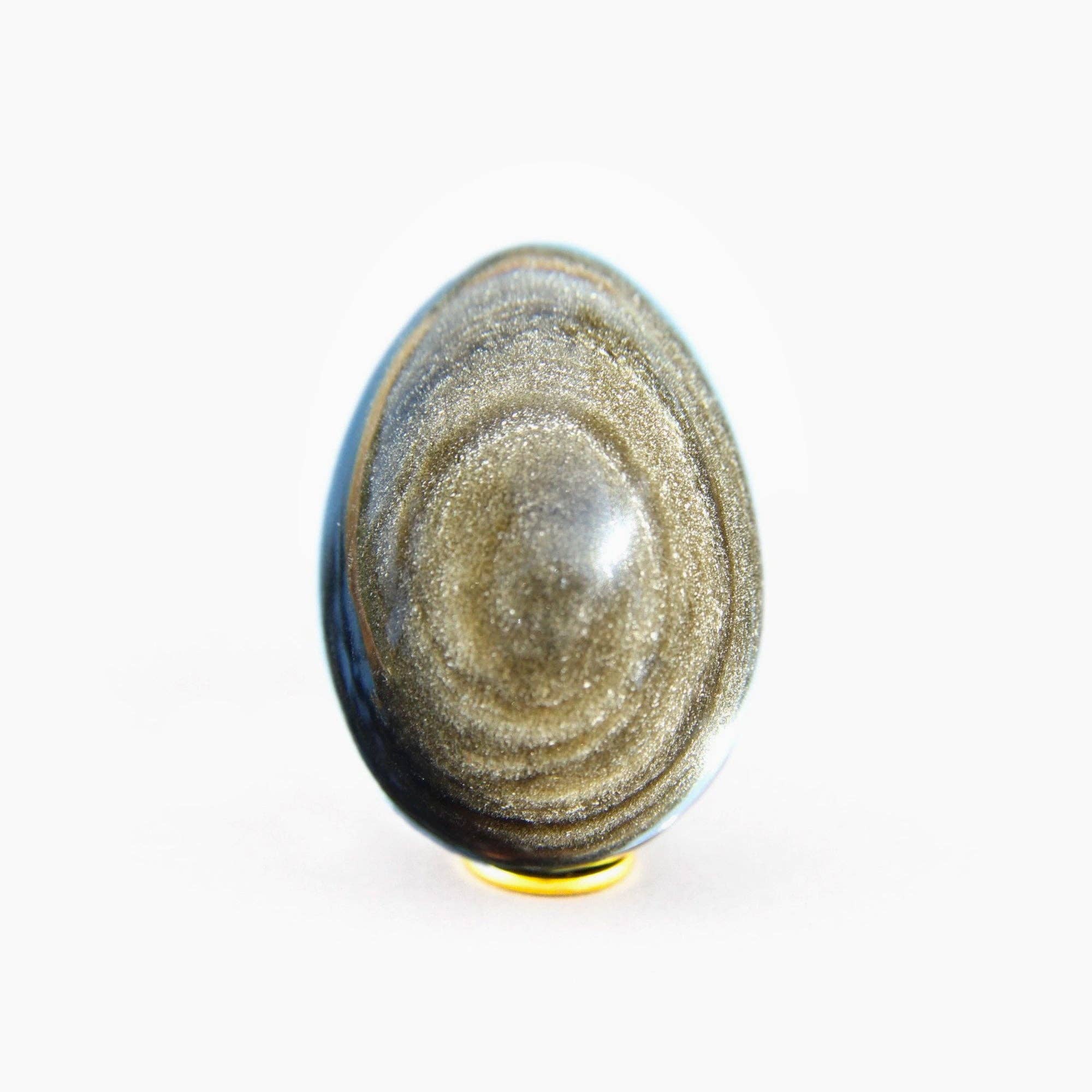 Silver Sheen Obsidian Yoni Egg | Undrilled Medium - Spiral Circle