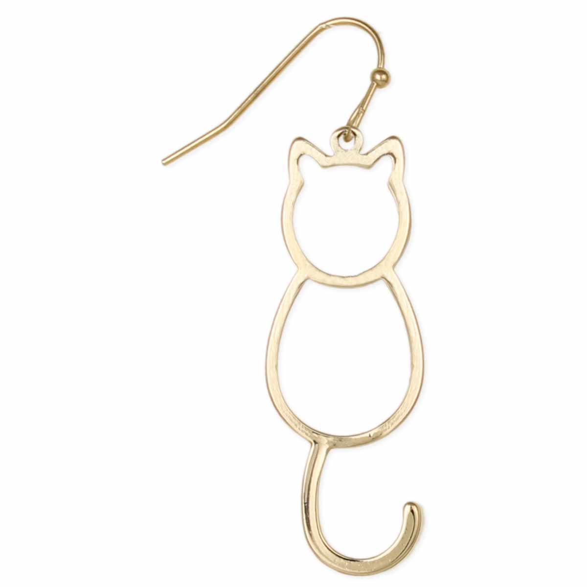 Sitting Kitty Gold Cutout Cat Earrings - Spiral Circle