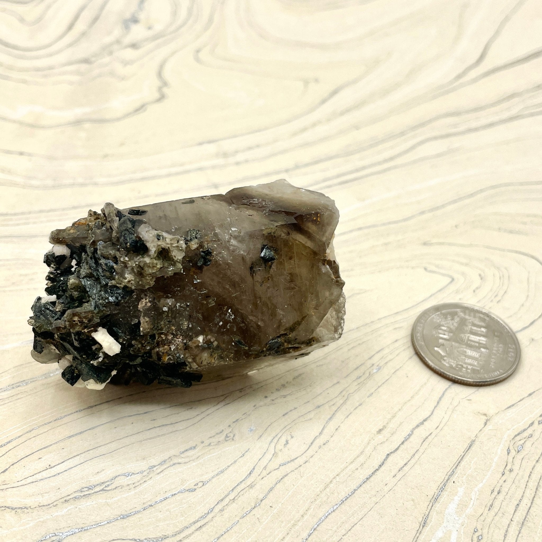 Smokey Quartz, Aegirine, & Feldspar Cluster - Spiral Circle