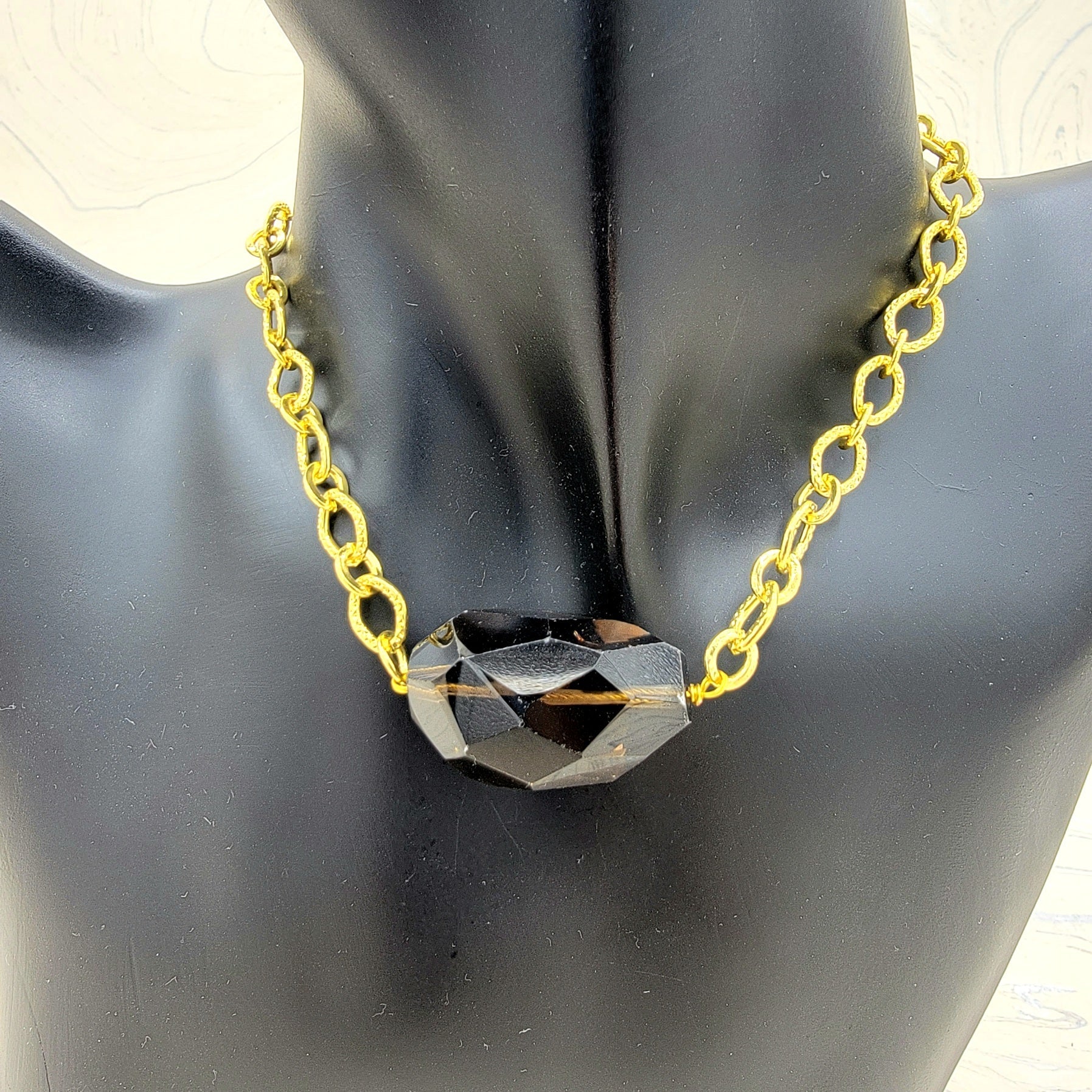 Smoky Quartz | Gold Goddess Chunky Necklace - Spiral Circle