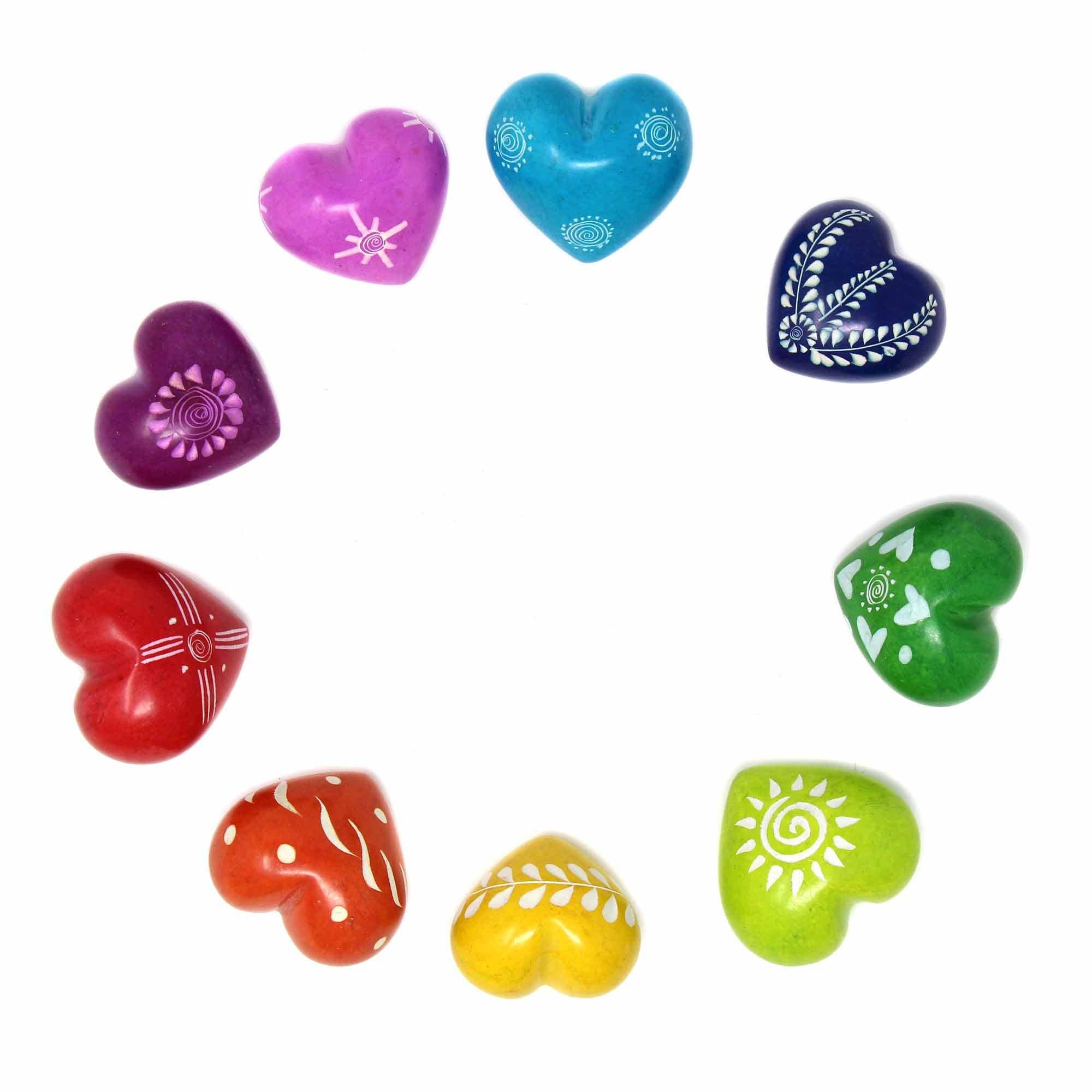 Soapstone Hearts in Assorted Colors with Designs - Spiral Circle