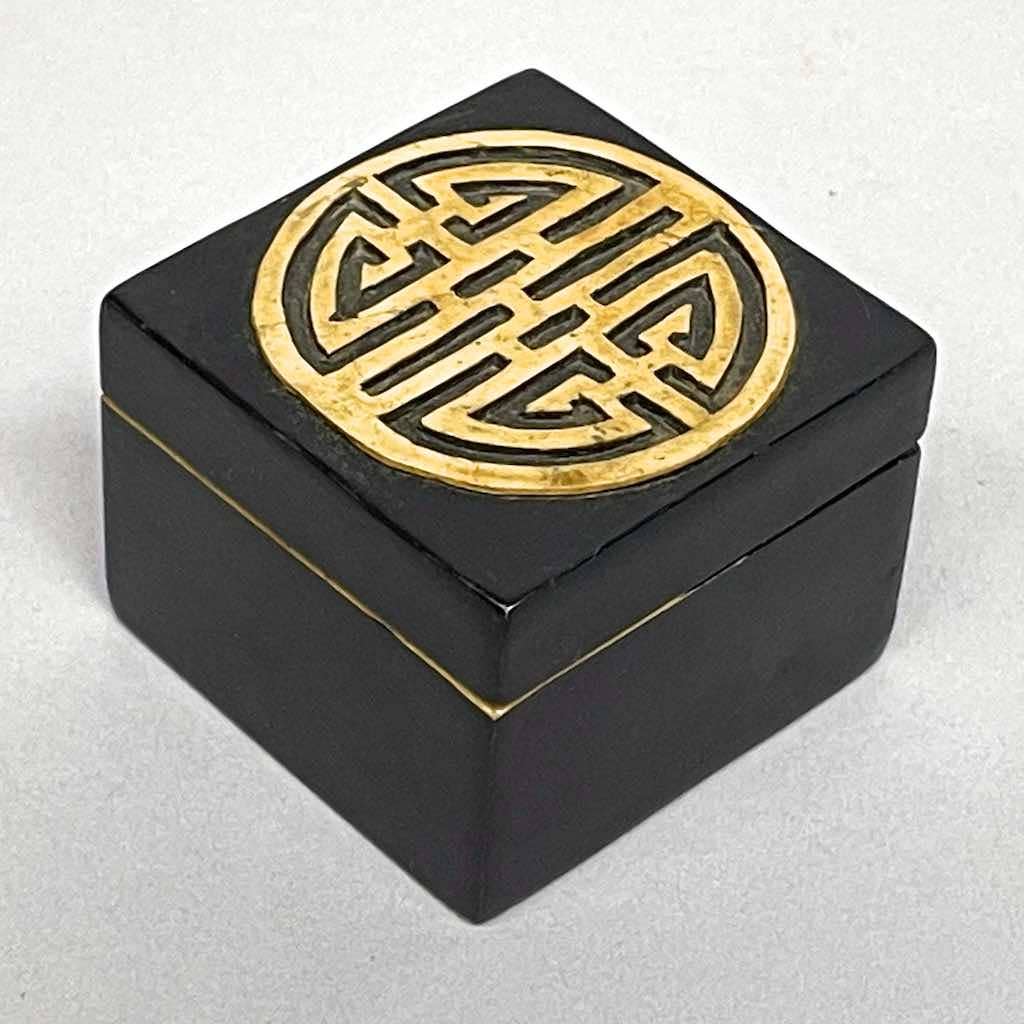 Soapstone Trinket Decor Box | Long life Symbol | Black - Spiral Circle