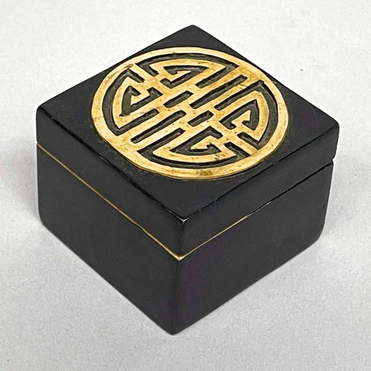 Soapstone Trinket Decor Box | Long life Symbol | Black - Spiral Circle