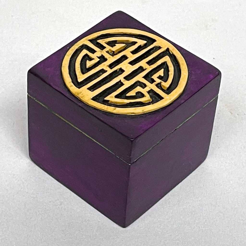 Soapstone Trinket Decor Box | Long life Symbol | Purple - Spiral Circle