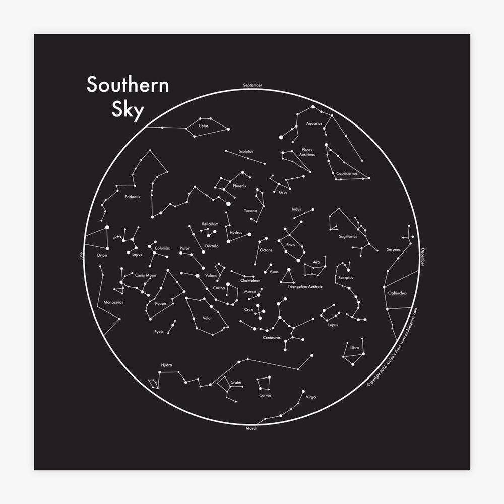 Southern Sky Constellation Print - Spiral Circle