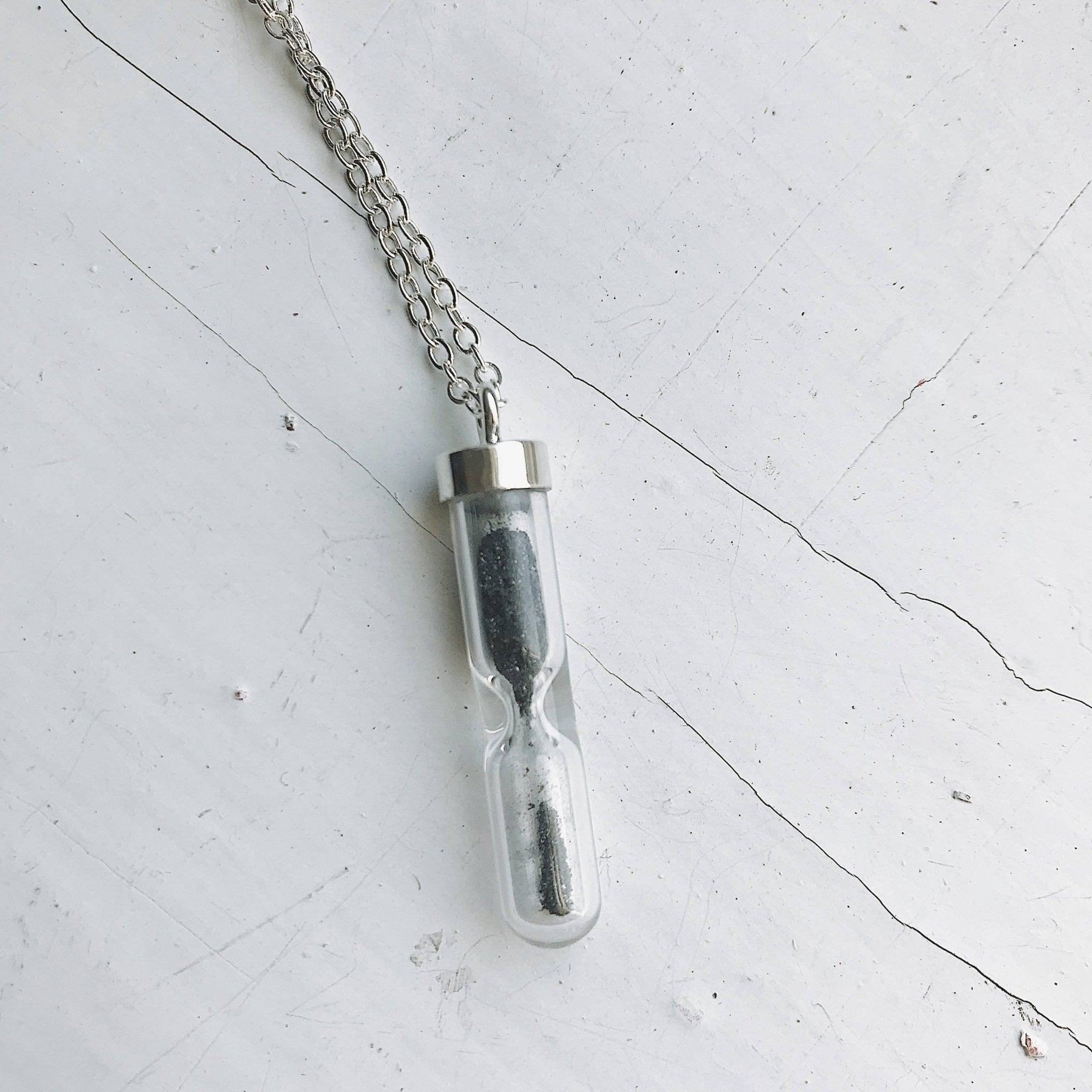 Space Time Hourglass Necklace with Meteorite Dust - Spiral Circle