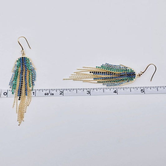 Sparkling Colored Rhinestone Tassel Dangle Earrings - Spiral Circle