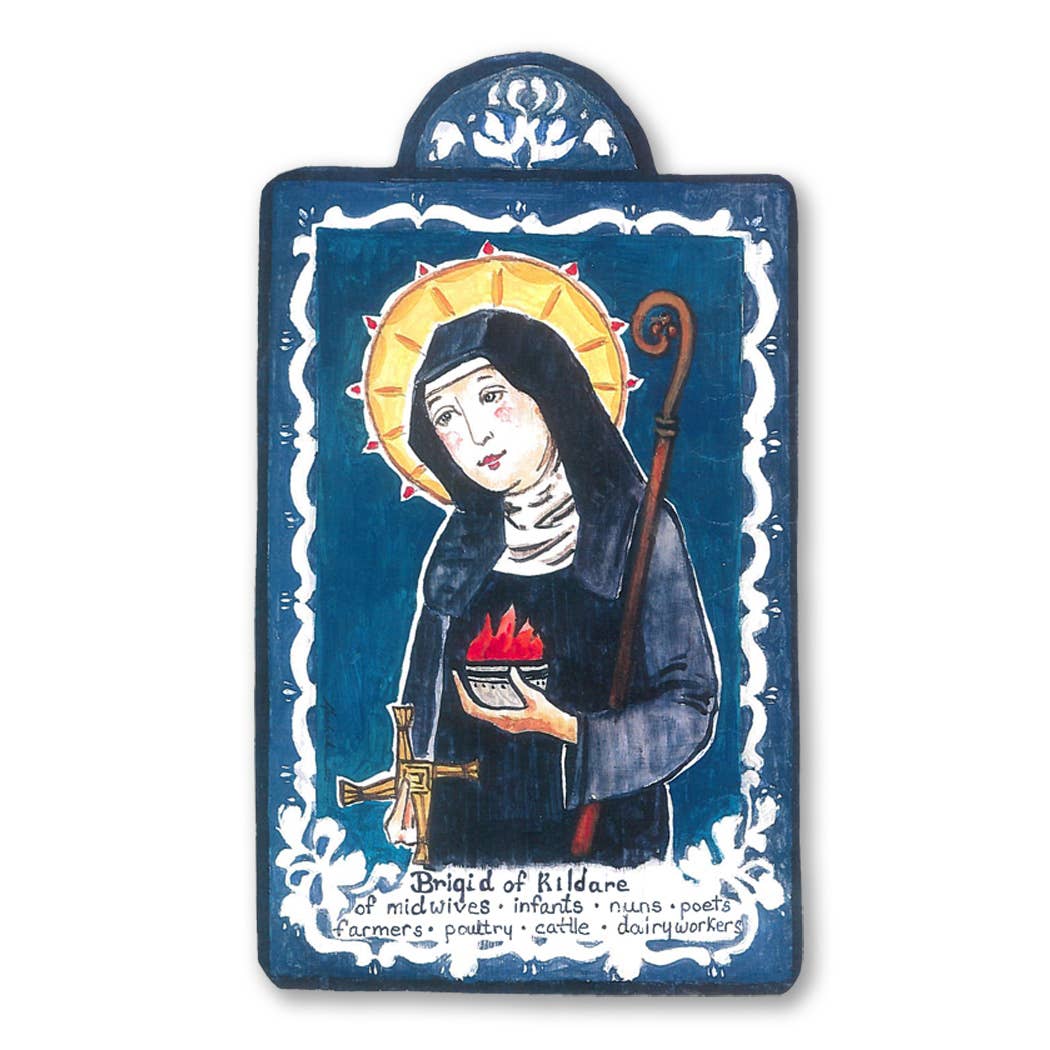 St. Brigid of Kildare | Wooden Pocket Plaque - Spiral Circle