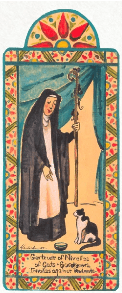 St. Gertrude Of Nevilles | Cats & Against Rodents | Wooden Pocket Plaque - Spiral Circle